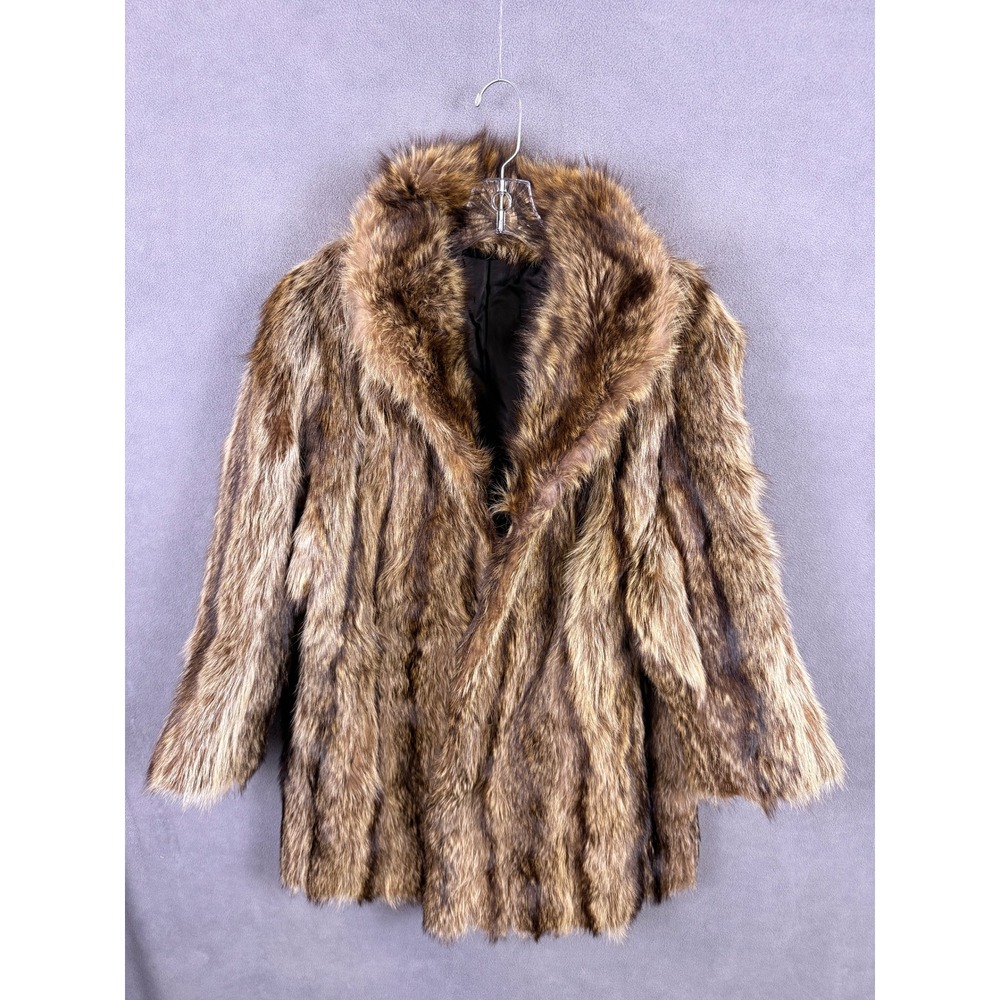 VTG Raccoon Fur Coat Womens Brown Unbranded Long Sleeve Shaggy Glam Mob Wife